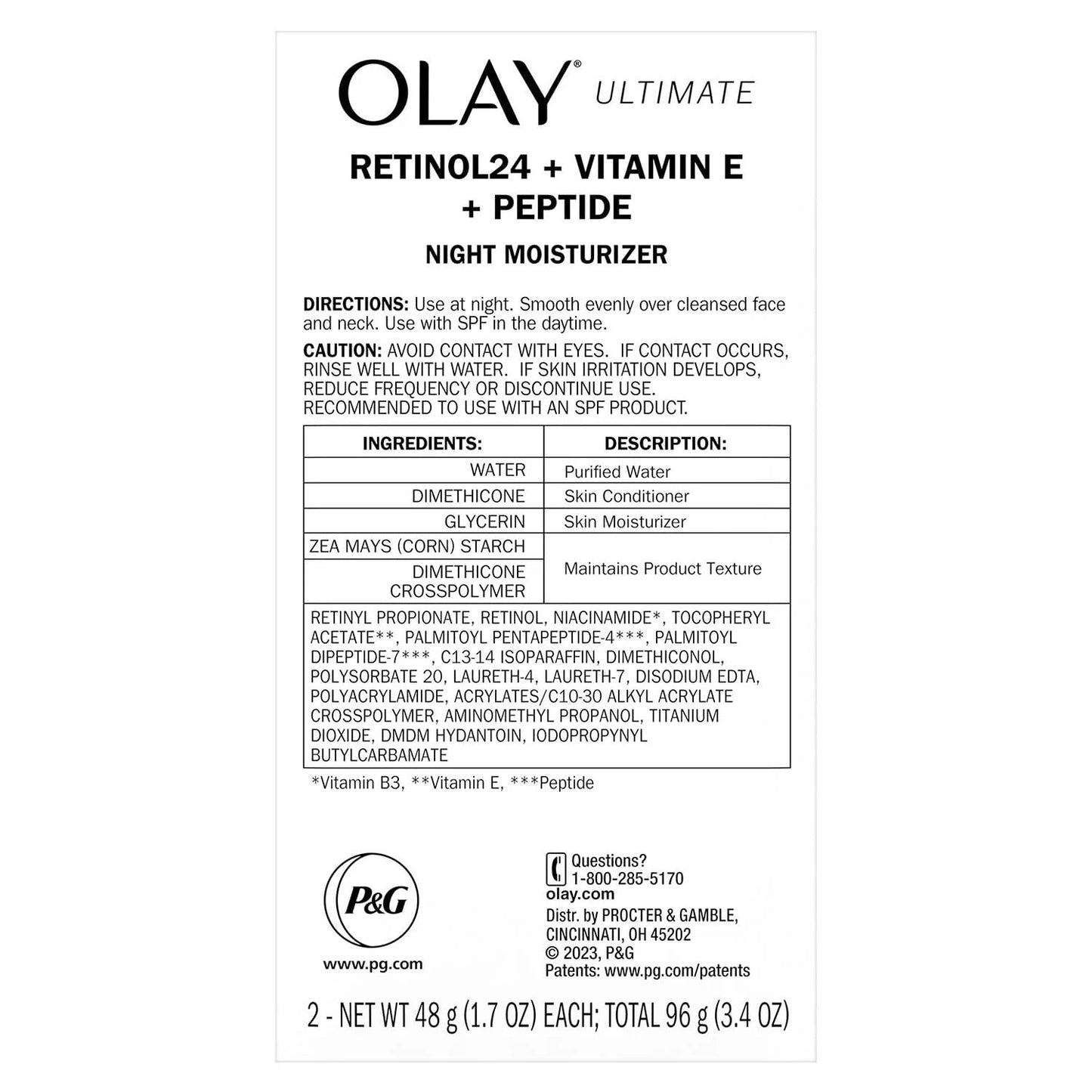 Olay Ultimate Retinol 24 + Vitamin E + Peptide Night Moisturizer (1.7 Oz, 2 Pk) Beauty & Personal Care Olay