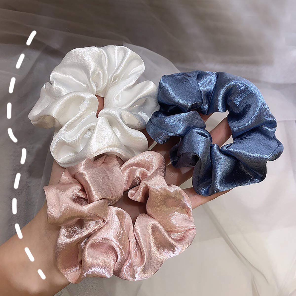 OCheng 9Pcs Silk Satin Hair Scrunchies Metallic Gold Silver Grey Scrunchie Hair Bobbles Ponytail Holder Brown Black Scrunchy Ropes Strong Elastic Hair