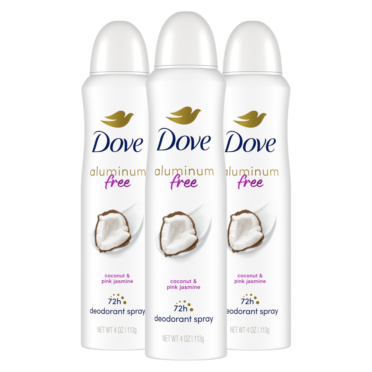 Dove Aluminum Free Deodorant Spray for Women 3 Count Coconut & Pink Jasmine 72 hour odor protection 4oz Beauty and Personal Care Dove