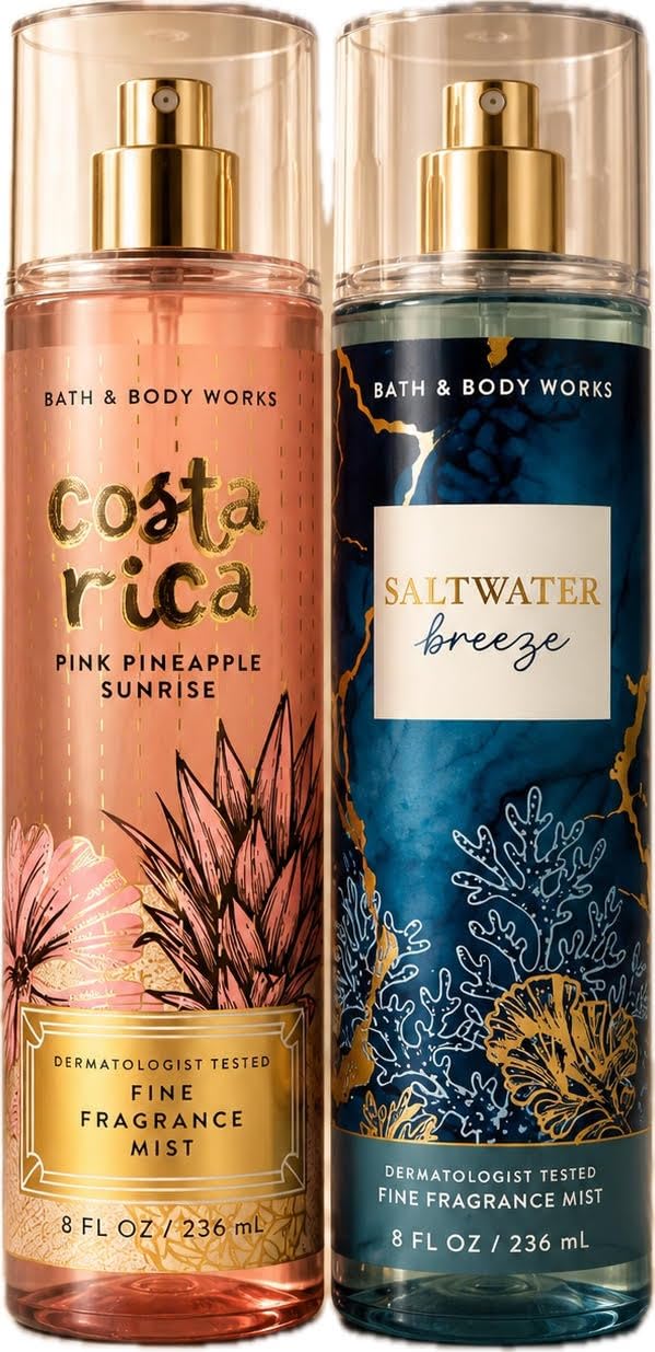 Bath & Body Works Pink Pineapple Sunrise & Saltwater Breeze Fine Fragrance Mist 2-Pack 8 oz Each Fresh Tropical Scent Set Beauty & Personal Care Bath & Body Works