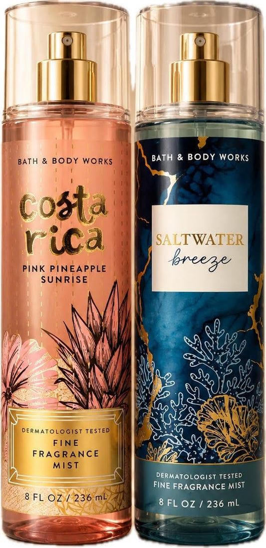 Bath & Body Works Pink Pineapple Sunrise & Saltwater Breeze Fine Fragrance Mist 2-Pack 8 oz Each Fresh Tropical Scent Set Beauty & Personal Care Bath & Body Works