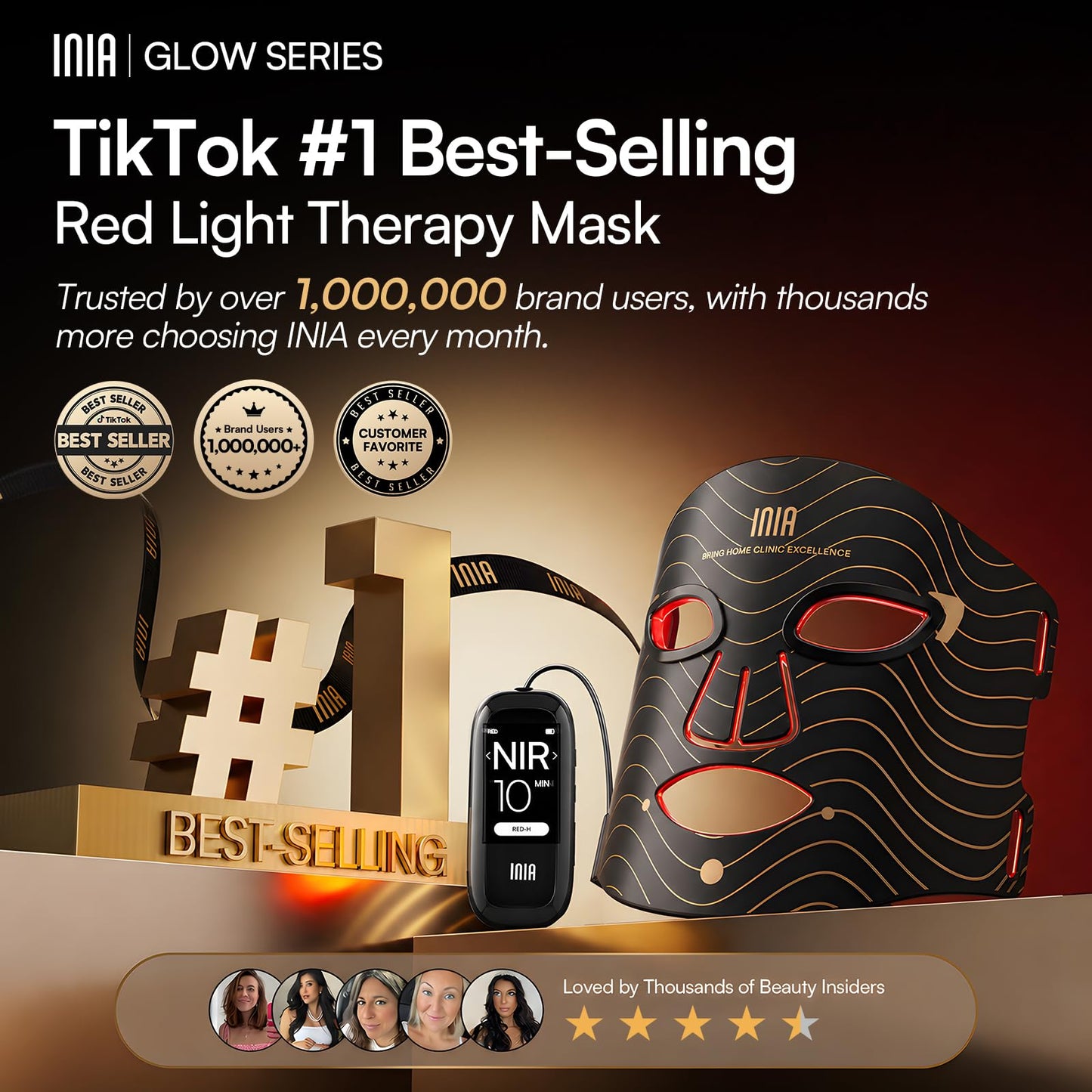 INIA Red Light Therapy Mask for Face, 850nm NIR, Red/Blue LED Light 4 Modes Beauty and Personal Care INIA