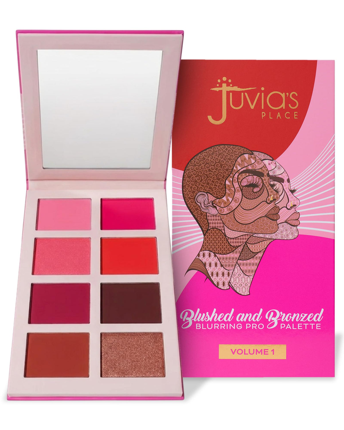 Juvia’s Place Blushed & Bronzed Blurring Pro Palette Volume 1 - 8 Shade Blush & Bronzed Palette, Matte & Shimmer Finishes, Buildable Pigment,