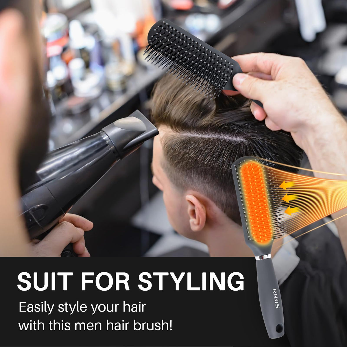 RHOS Hair Brush for Men - Detangler Hair Brush for Styling/Massage - Nylon Bristles for Wet & Dry Hair, Bangs, Thin, Short Hair - Gray Beauty & Personal Care RHOS