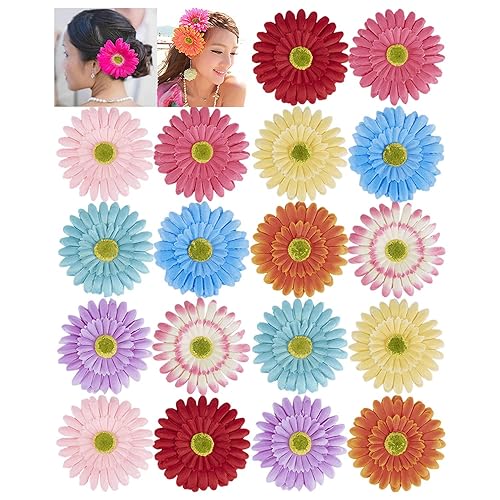 Lawie 18 Pack Fake Artificial Silk Gerbera Daisy Flower Sunflower Daisies Hair Clips Barrettes Clamp Clasps Bow With Alligator Brooch Pin Tropical Beauty & Personal Care Lawie
