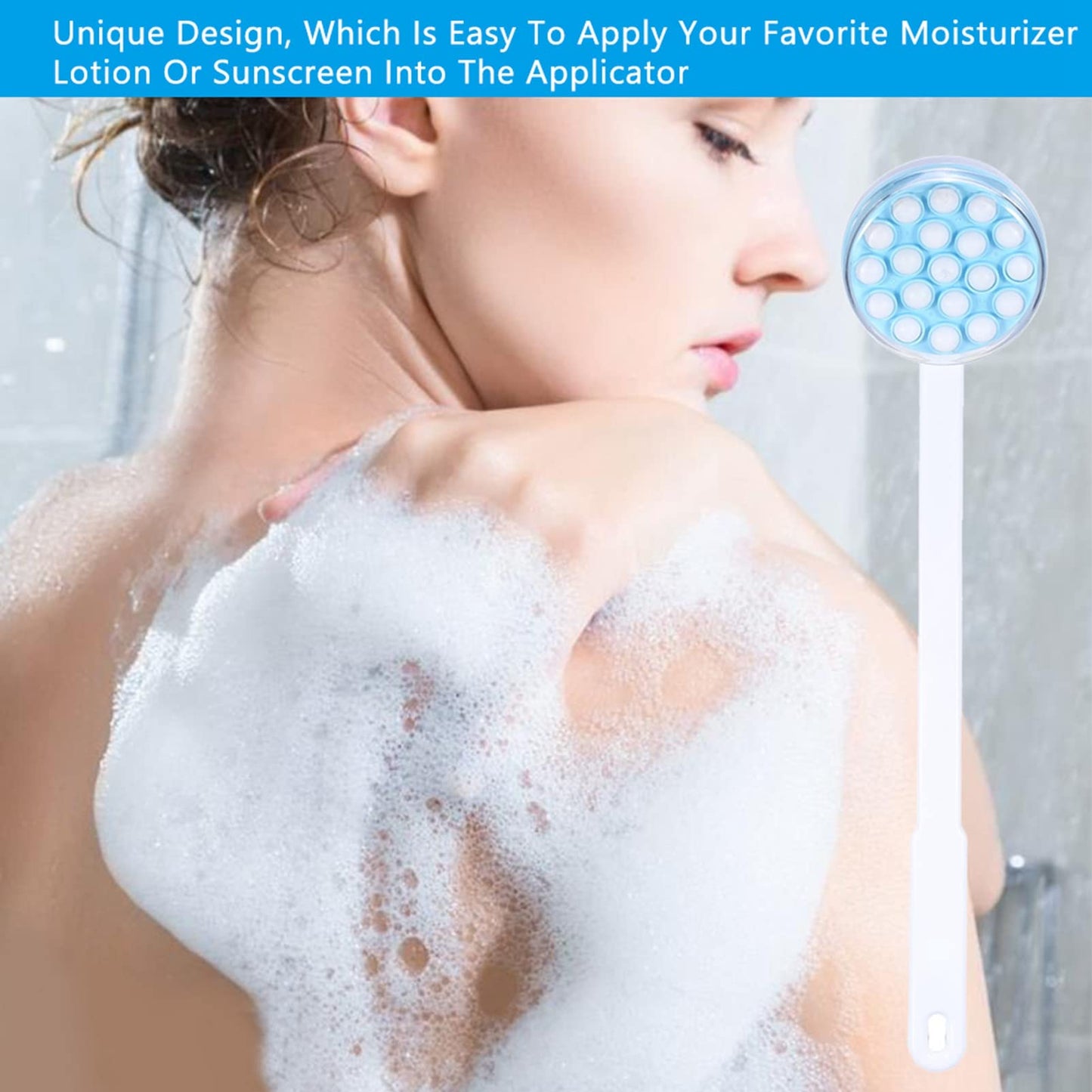 Nikou Long Handle Lotion Applicator & Body Massager, 16.5" Bath Brush with Rotating Balls for Back, Legs & Hard-to-Reach Areas (Detachable Beauty and Personal Care Nikou