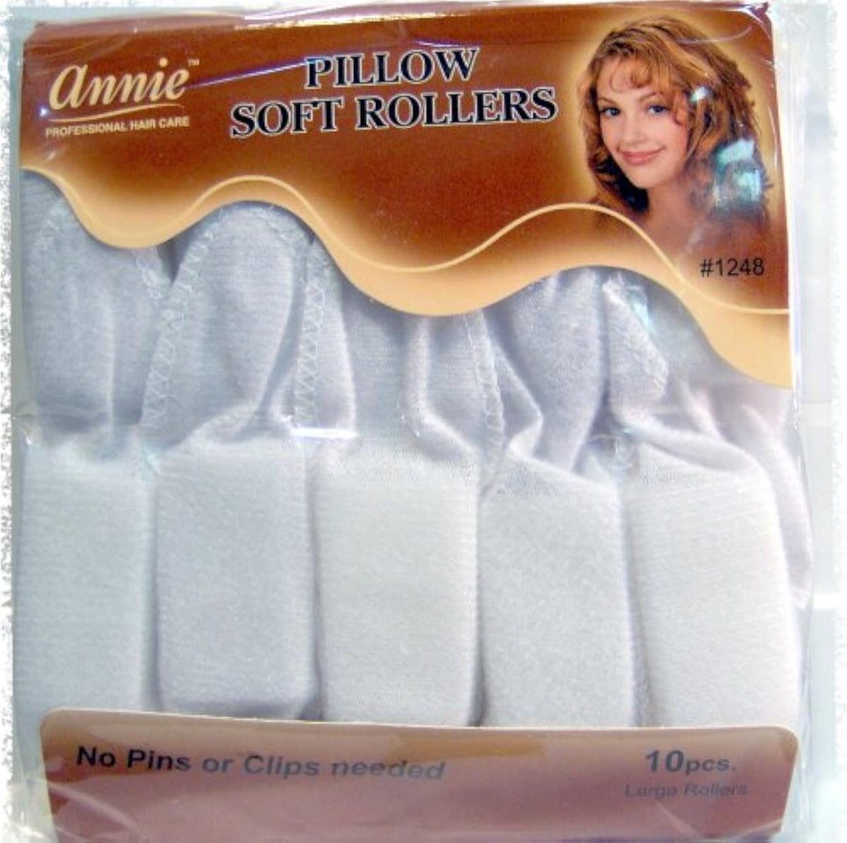 Annie Pillow Soft Rollers, 10 Count, White, No Pins or Clips Needed, Soft Satin Fabric Helps Prevent Breakage, Snap Lock Closure, Pillow Hair Rollers