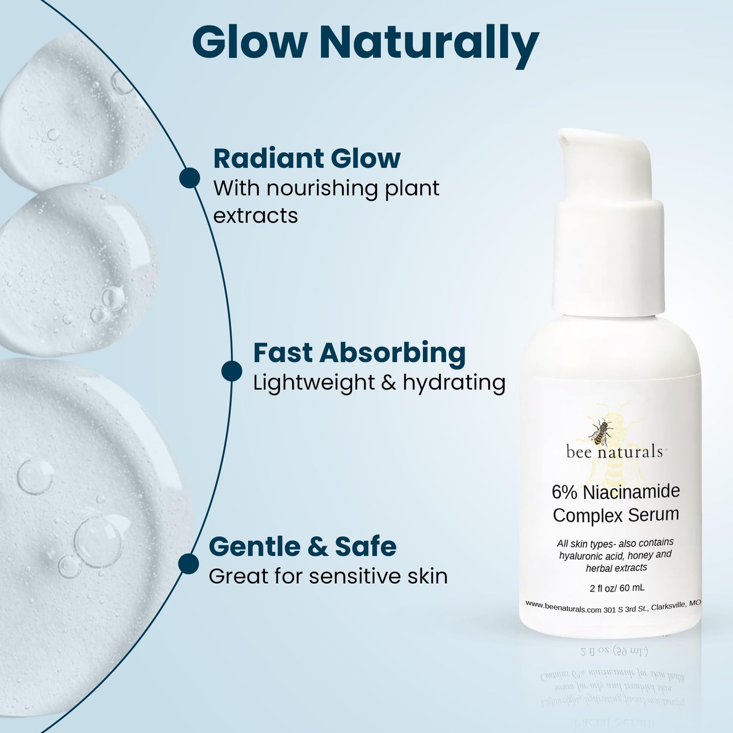6% Niacinamide Complex Serum for Face with Hyaluronic Acid & Honey, Reduced Potential for Irritation, Pore Minimizer, Hydrating Facial Serum for Skin Beauty & Personal Care Bee Naturals