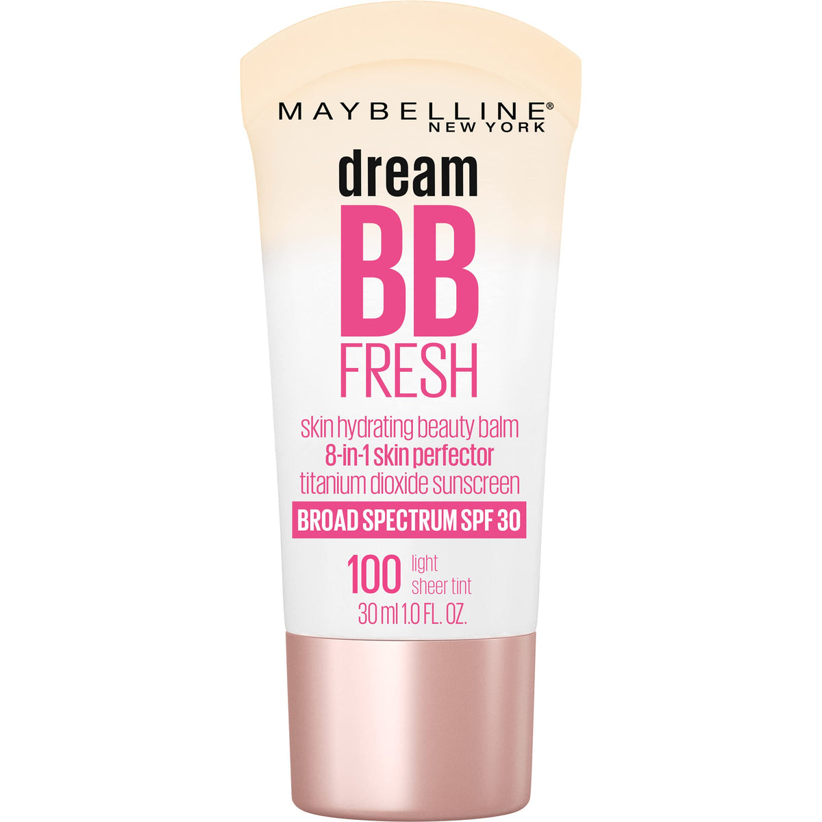 Maybelline Dream Fresh Skin Hydrating BB cream, 8-in-1 Skin Perfecting Beauty Balm with Broad Spectrum SPF 30, Sheer Tint Coverage, Oil-Free, Light, 1