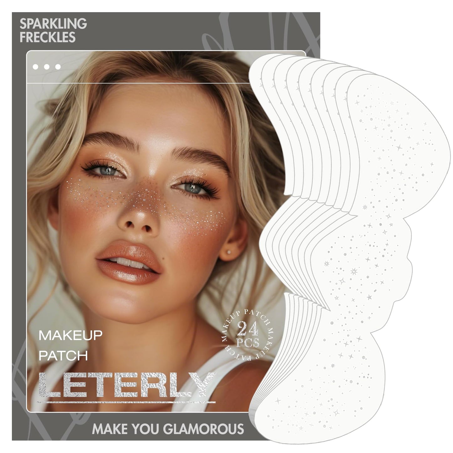 Leterly 24 Pcs Glitter Freckles Face Tattoo,Silver Face Glitter Makeup Patches Cute Sparkle Freckles Patches Waterproof Makeup Speckles for Face Beauty & Personal Care Leterly