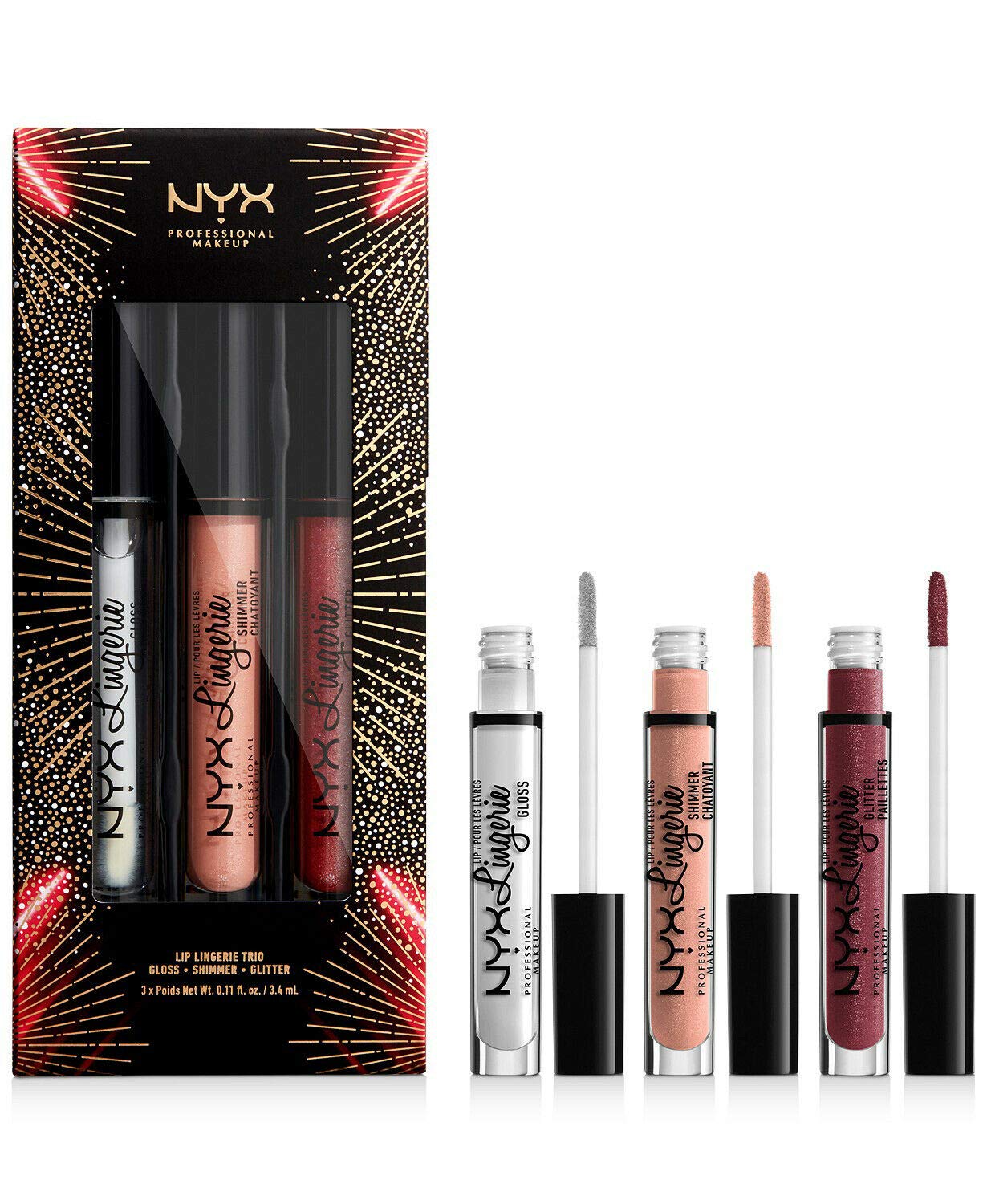 NYX LIP LINGERIE TRIO GLOSS SHIMMER GLITTER Beauty & Personal Care NYX PROFESSIONAL MAKEUP