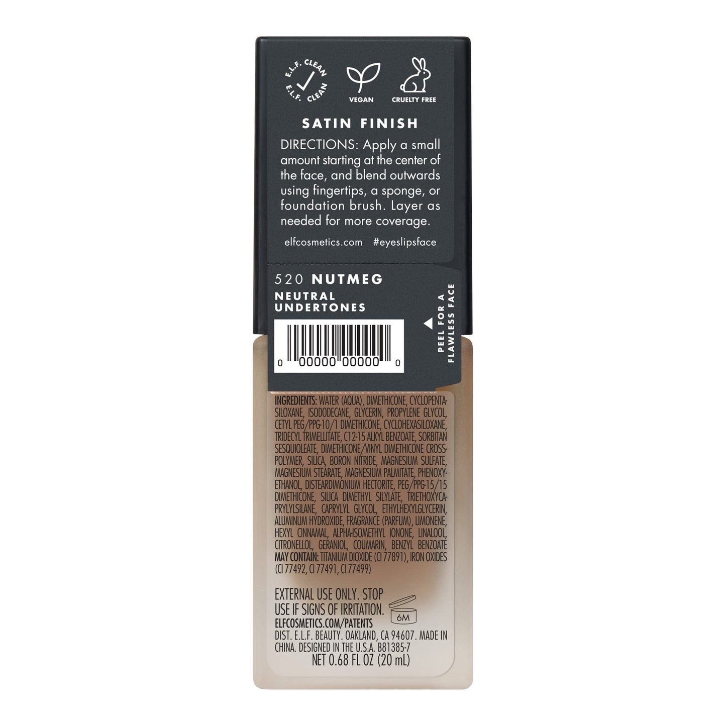 e.l.f. Flawless Satin Foundation, Lightweight & Medium Coverage, Semi-Matte Finish, Vegan , Nutmeg, 0.68 Fl Oz (20mL) Beauty & Personal Care e.l.f.