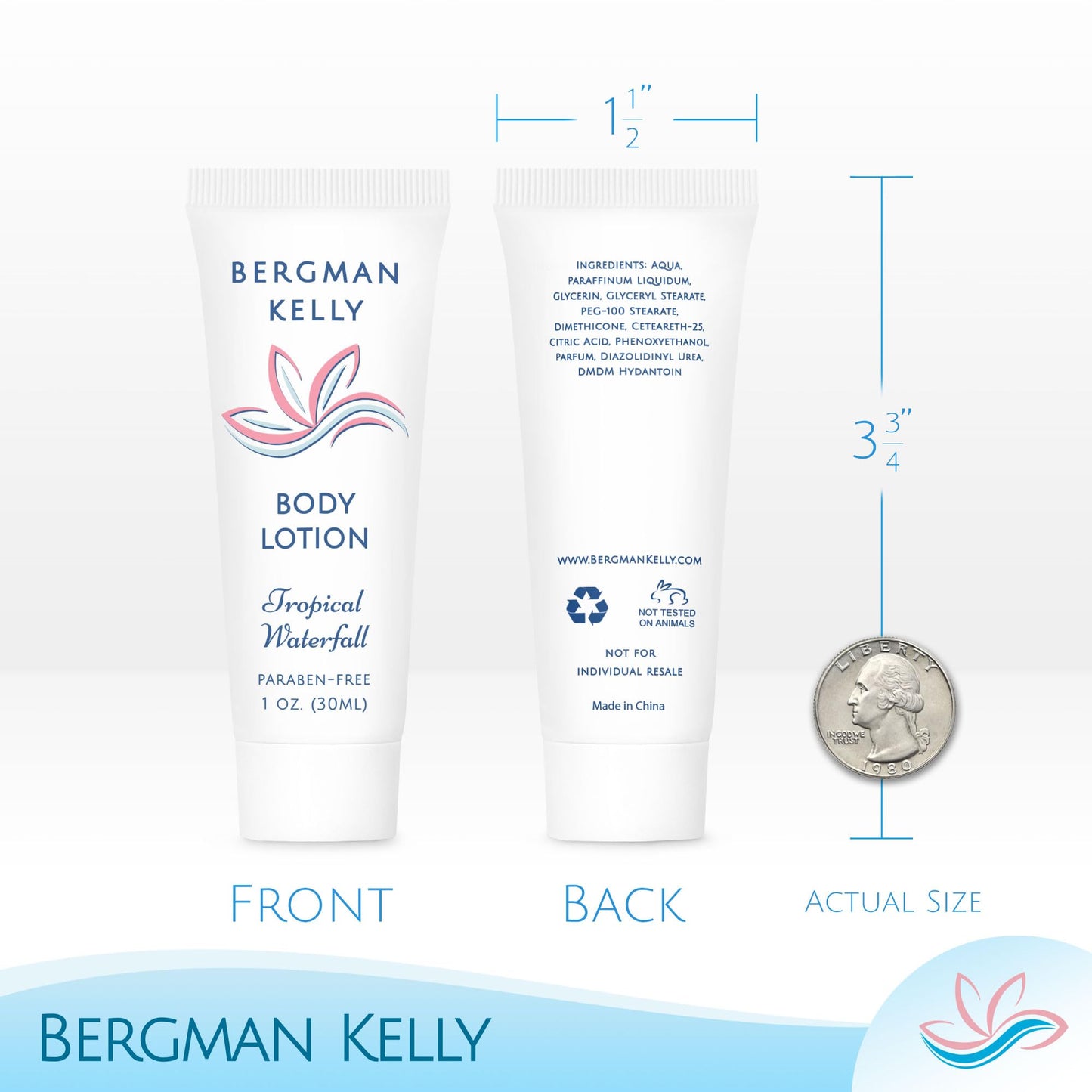 BERGMAN KELLY - Travel Size Lotion - 1 fl oz, 100 PK, Tropical Waterfall - Delight Your Guests w/Invigorating & Refreshing Body Lotion - Quality Mini Beauty & Personal Care BERGMAN KELLY