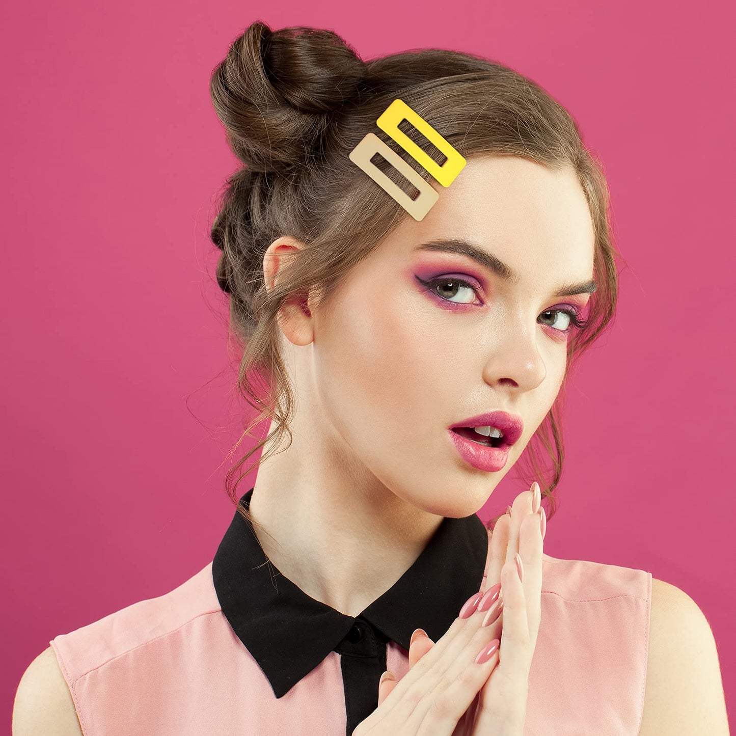 PAGOW 24Pcs Acrylic Metal Snap Hair Clips for Women, Multicolor Rainbow Square Hair Clips, Hair Barrettes Hollow Geometric Hairpins for Women Beauty & Personal Care PAGOW