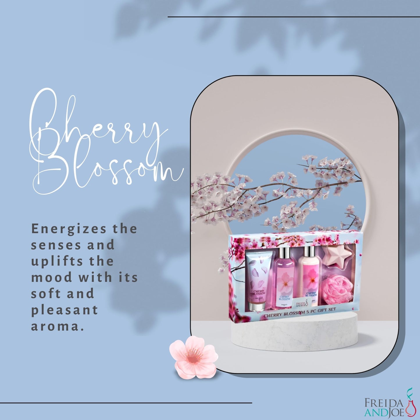 Fragrance Bath & Body Collection Gift Box, Includes Shower Gel, Body Lotion, Body Scrub, Bath Bomb & Sponge (Blue Cherry Blossom) - Mother's Day Gift Beauty and Personal Care Freida and Joe