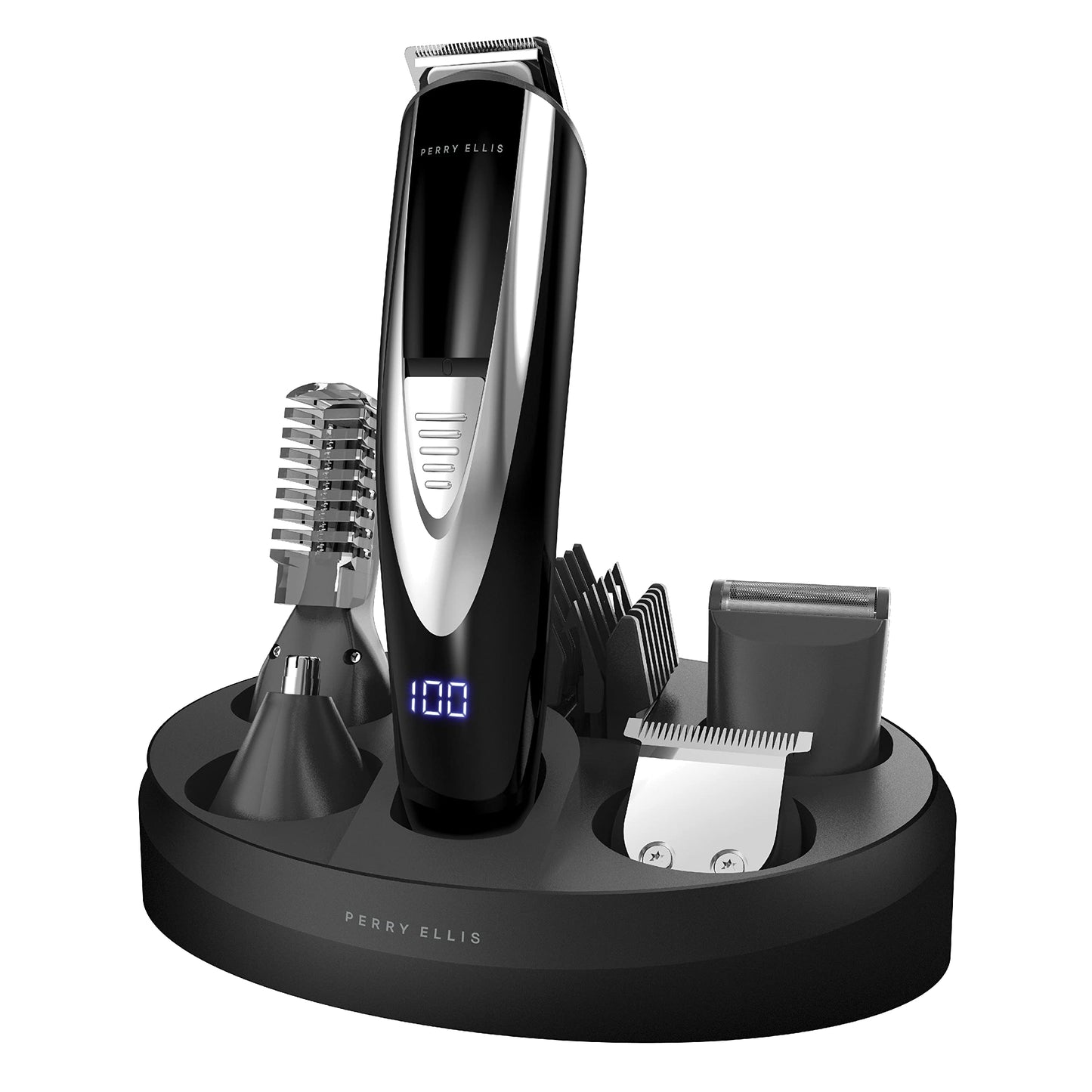 Perry Ellis 16-Piece Men’s Grooming Kit, Rechargeable Beard Trimmer, Electric Razor for Face, Body, Nose, and Ear Hair, LED Display, Foil Shaver Head Beauty and Personal Care Perry Ellis