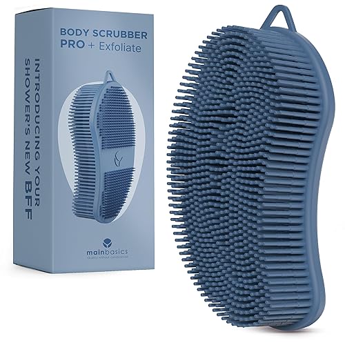 MainBasics Silicone Body Scrubber Dual-Sided Shower Loofah and Exfoliator (Dark Blue, Exfoliate) Beauty & Personal Care MainBasics