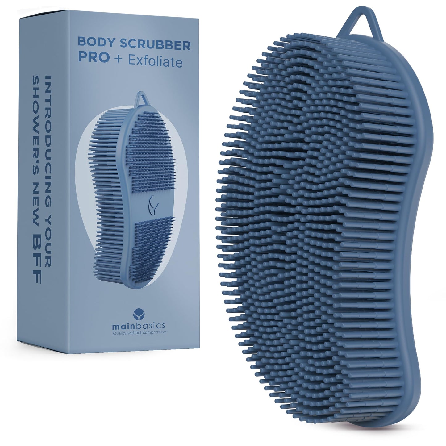 MainBasics Silicone Body Scrubber Dual-Sided Shower Loofah and Exfoliator (Dark Blue, Exfoliate) Beauty & Personal Care MainBasics