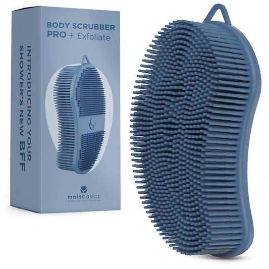 MainBasics Silicone Body Scrubber Dual-Sided Shower Loofah and Exfoliator (Dark Blue, Exfoliate) Beauty & Personal Care MainBasics