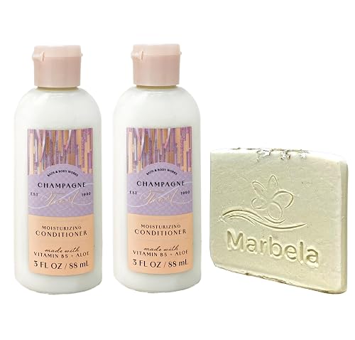Bath & Body Works Champagne Toast 2 Pack Mini Moisturizing Conditioner Bundle with a Natural Oats Sample Soap - Travel Size Beauty & Personal Care Bath & Body Works