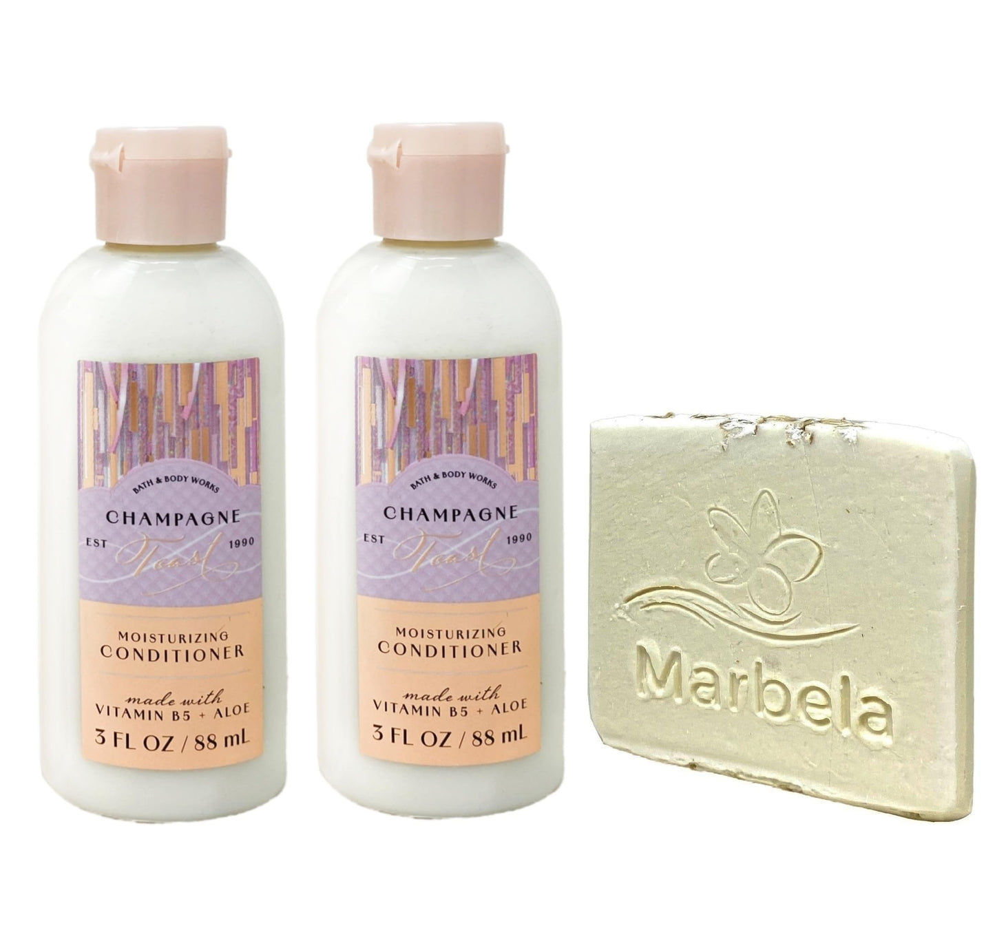 Bath & Body Works Champagne Toast 2 Pack Mini Moisturizing Conditioner Bundle with a Natural Oats Sample Soap - Travel Size Beauty & Personal Care Bath & Body Works