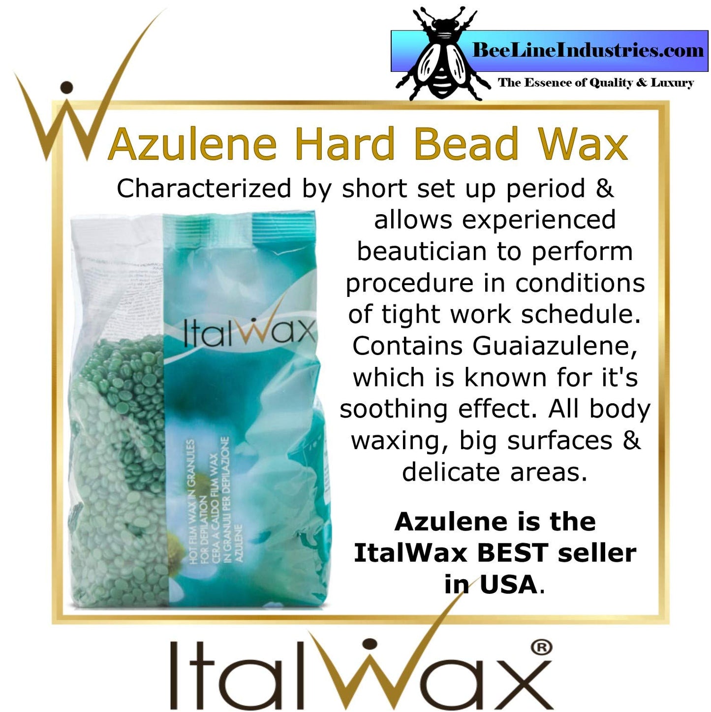 ItalWax Azulene - Hard Stripless Wax Beads 2.2 lbs. - 1 kg. Bag Beauty and Personal Care Bee Line Industries