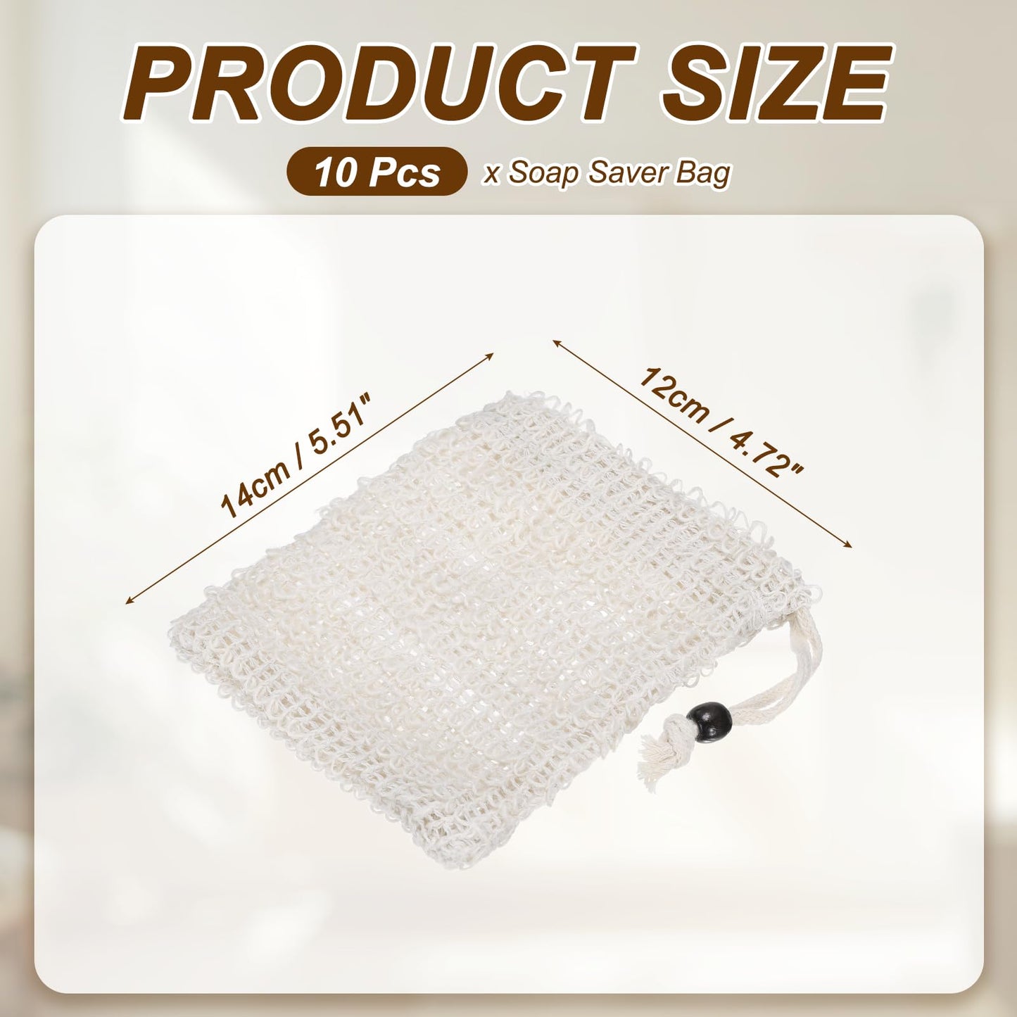 uxcell 10 Pcs Soap Saver Bag, 5.5"x4.7" Mesh Soap Bag with Drawstring Brown Wooden Bead Cotton Scrubber Pouch Exfoliating Net for Body Shower Foaming Beauty and Personal Care uxcell