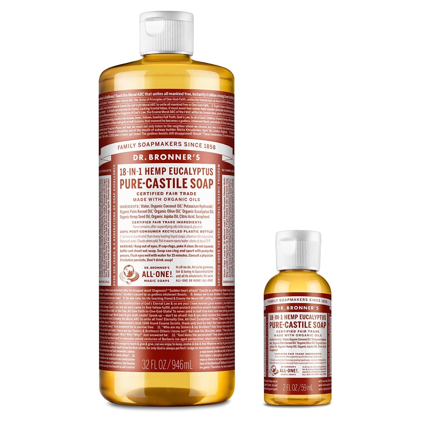 Dr. Bronner's Pure-Castile Liquid Soap - Eucalyptus Bundle. 32 oz. Bottle and 2 oz. Travel Bottle Beauty & Personal Care Dr. Bronner's