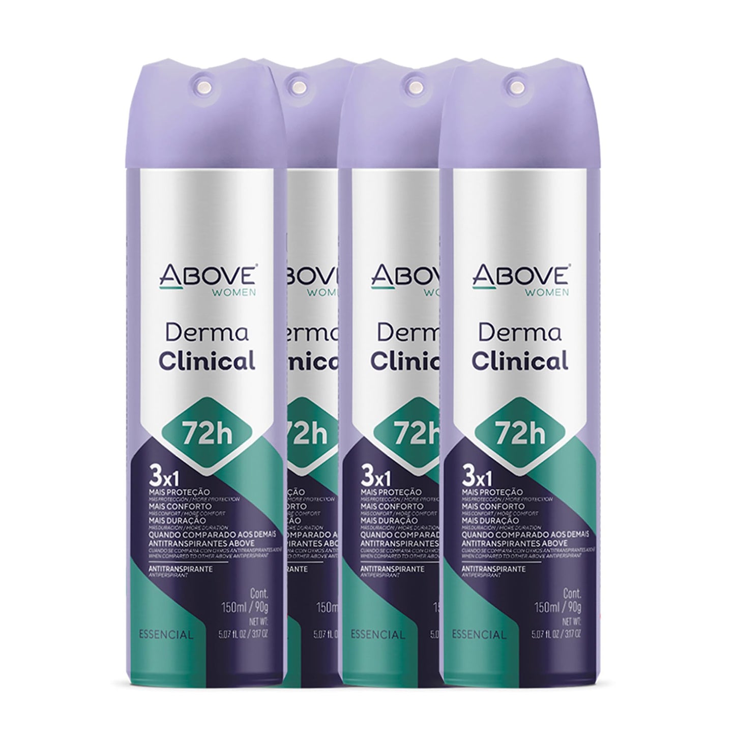 ABOVE 72 Hours Antiperspirant Deodorant, Derma Clinical, 4 Pc - Dry Spray Deodorant for Women - Antiperspirant Spray - No Stain - Cruelty-Free Beauty and Personal Care ABOVE