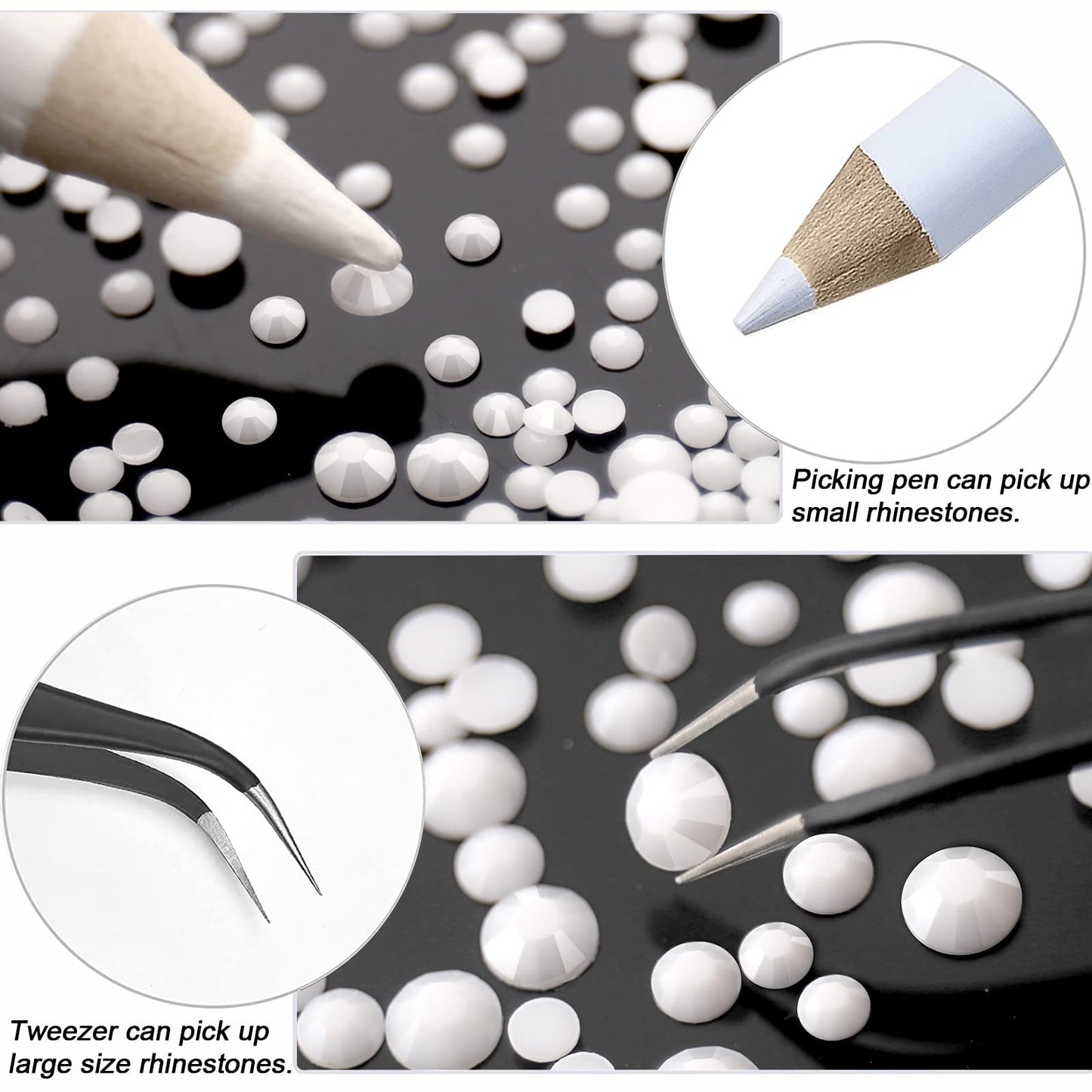 AUREHEN 10000PCs 2-6MM White Resin Flat Back Rhinestones, Round Non Hotfix Resin Rhinestones Nail Gems Stones with Tweezer & Picker Pen for Tumblers Beauty & Personal Care AUREHEN