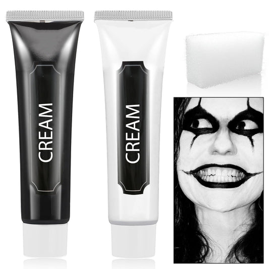WENJLYJ 2 PCS Black White Cream Face & Body Paint Set, Halloween SFX Makeup Kit, Professional Face Painting Kit for Zombie Skeleton Cosplay Clown Beauty & Personal Care WENJLYJ