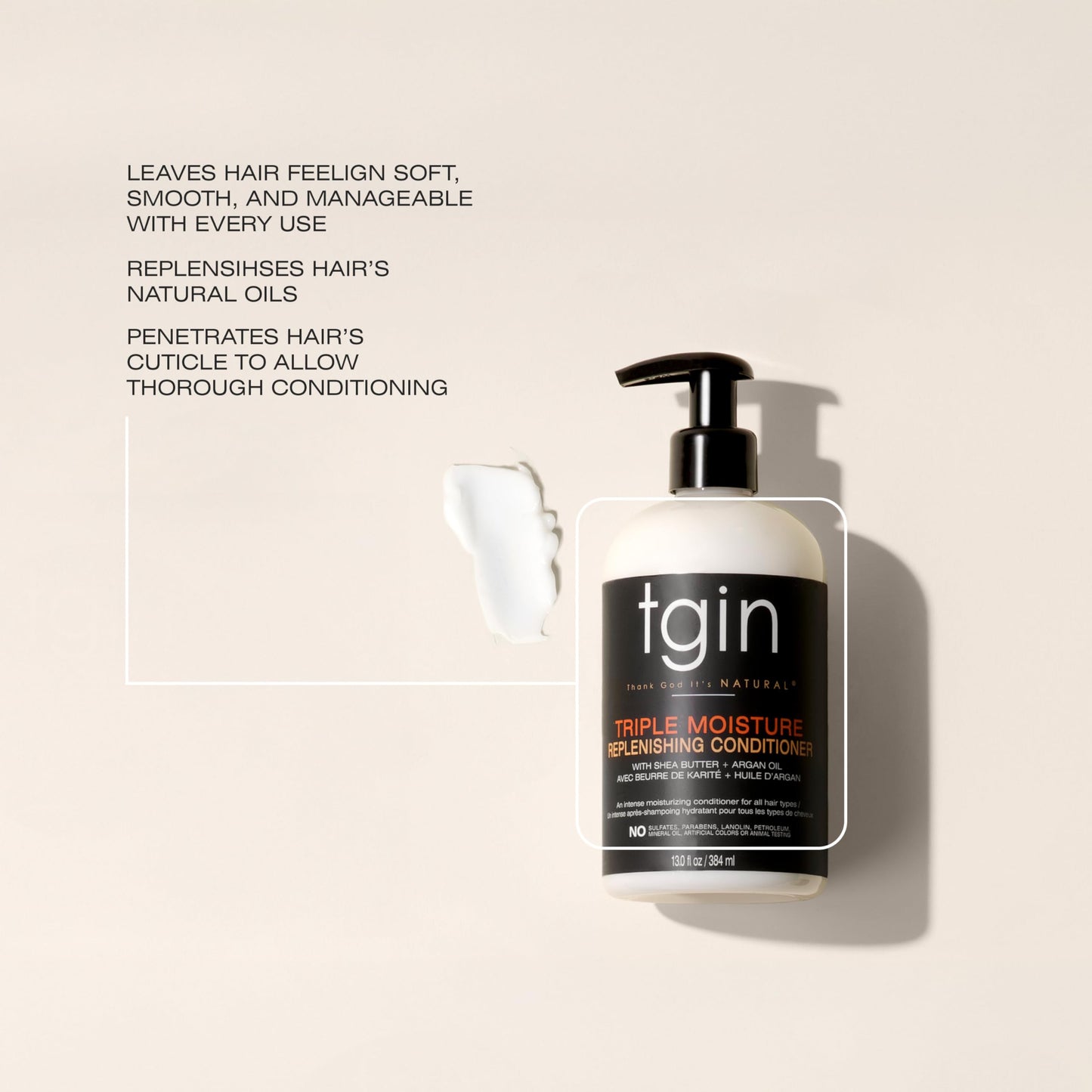 tgin Triple Moisture Replenishing Conditioner for Natural Hair - Conditioner for Women with Deep Hydration for Soft, Shiny, Manageable Curls - Easy Beauty & Personal Care Thank God It's Natural