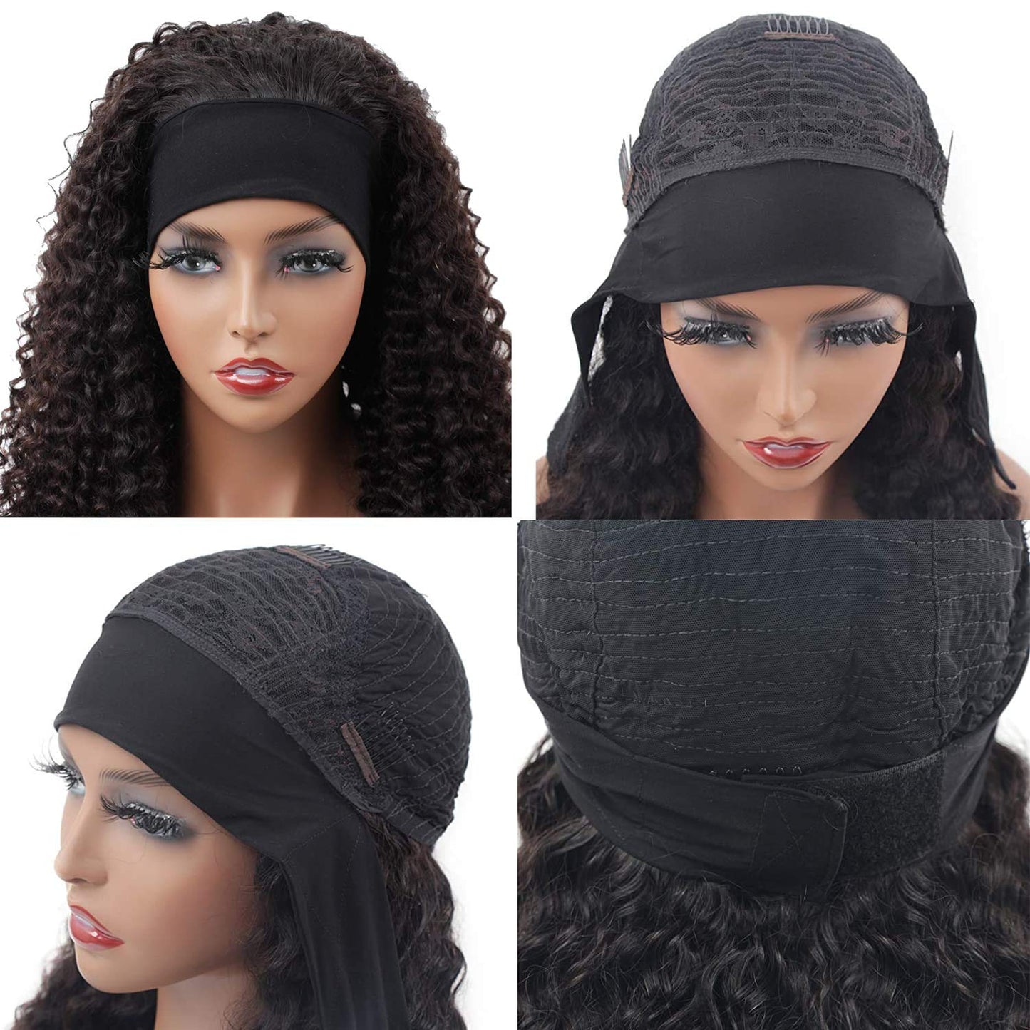 XSY Headband Wig Human Hair Deep Wave 22 Inch Curly Half Wig 150% Density Beauty and Personal Care XSY