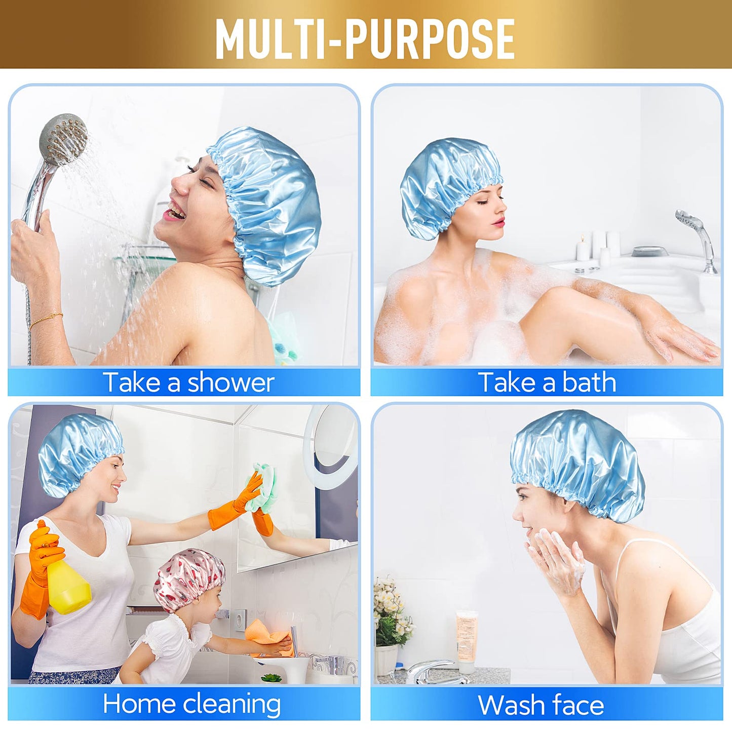 Waterproof Shower Caps, Shower Cap for Women Long Hair, Curly Hair, Short Hair Adjustable Washable Extra Large Bathing Hair Cap for Shower Beauty & Personal Care Fishent