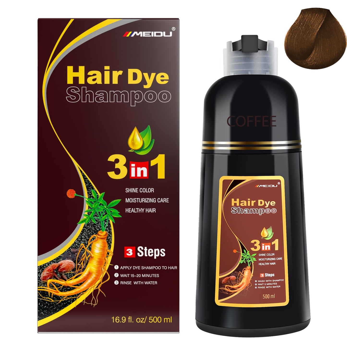 IIIMEIDU Coffee Hair Dye Shampoo 3 in 1 for Gray Hair, Semi Permanent Hair Color Shampoo Shampoo Hair Dye for Women Men, Grey Coverage 500ml Beauty and Personal Care IIIMEIDU Default Title