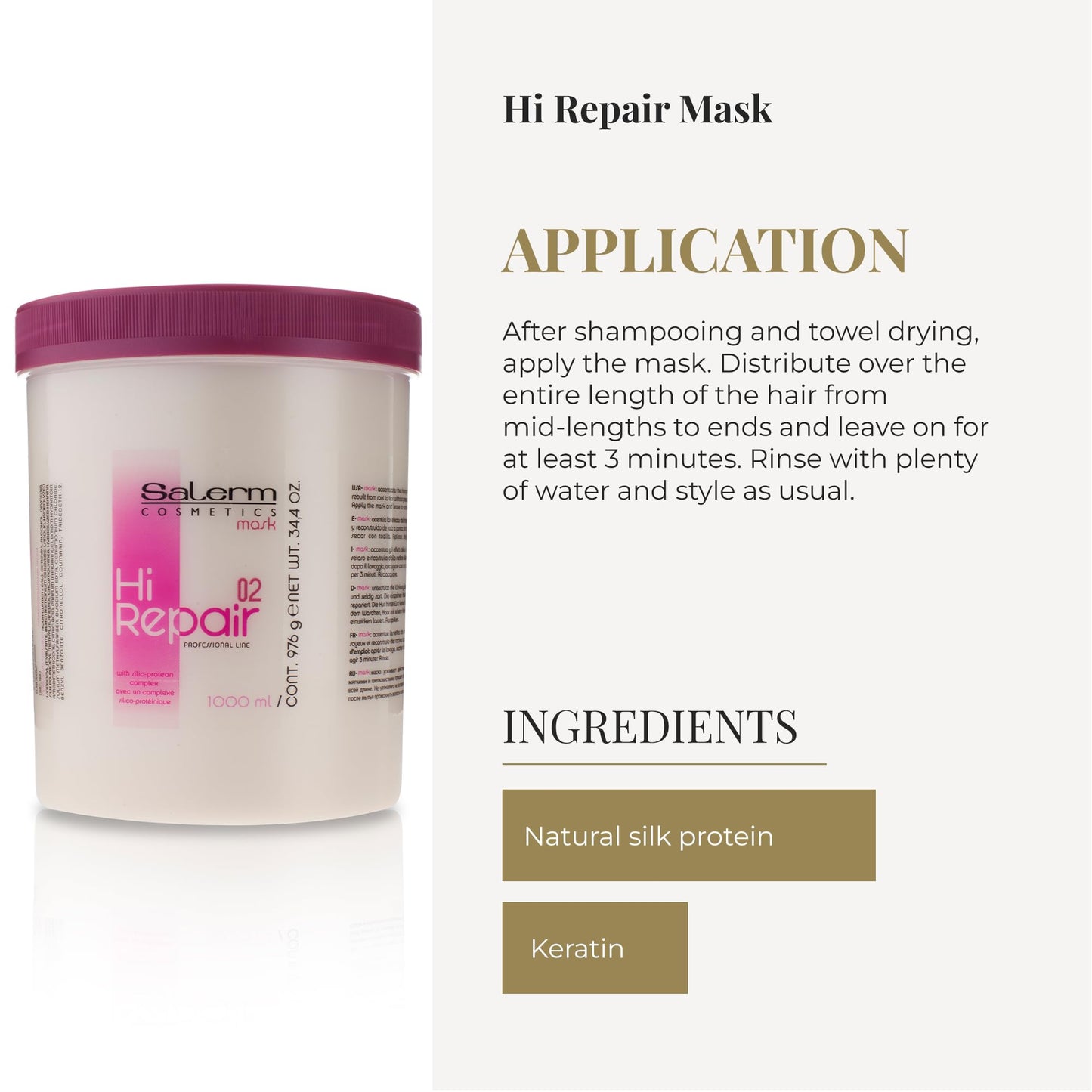 SALERM - Hair Repair Mask - Hi Repair Mask 02-1000 ml - Deeply Moisturizes Damaged Hair - Repairs and Rejuvenates - Shinier and Softer Hair Beauty & Personal Care SALERM