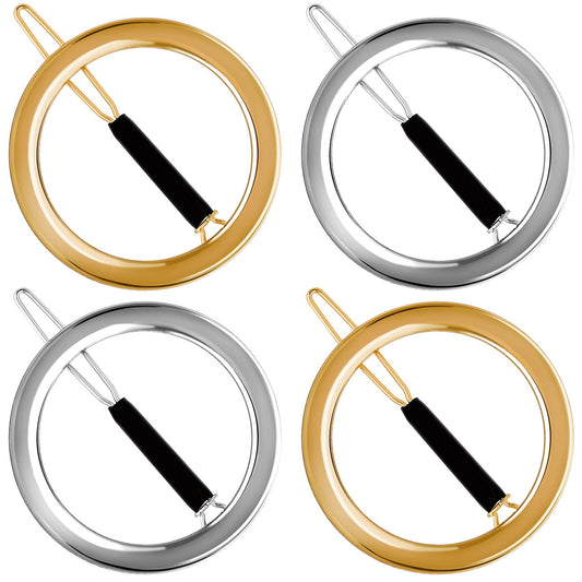 PAGOW 4 Pcs Minimalist Hair Clip for Women, Gold & Sliver Hollow Hoops Round Circle Geometric Metal Hair Clip, Dainty Circle Bobby Pin Ponytail Holder Beauty & Personal Care PAGOW