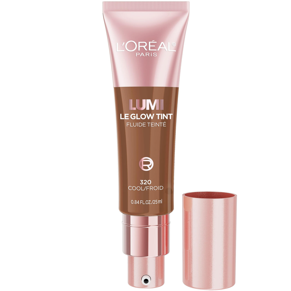 L'Oreal Paris Lumi Le Glow Skin Tint, Lightweight Water-Based Tinted Serum with Foundation-Like Coverage, Glow Illuminator, Cool 320, 0.85 Fl Oz