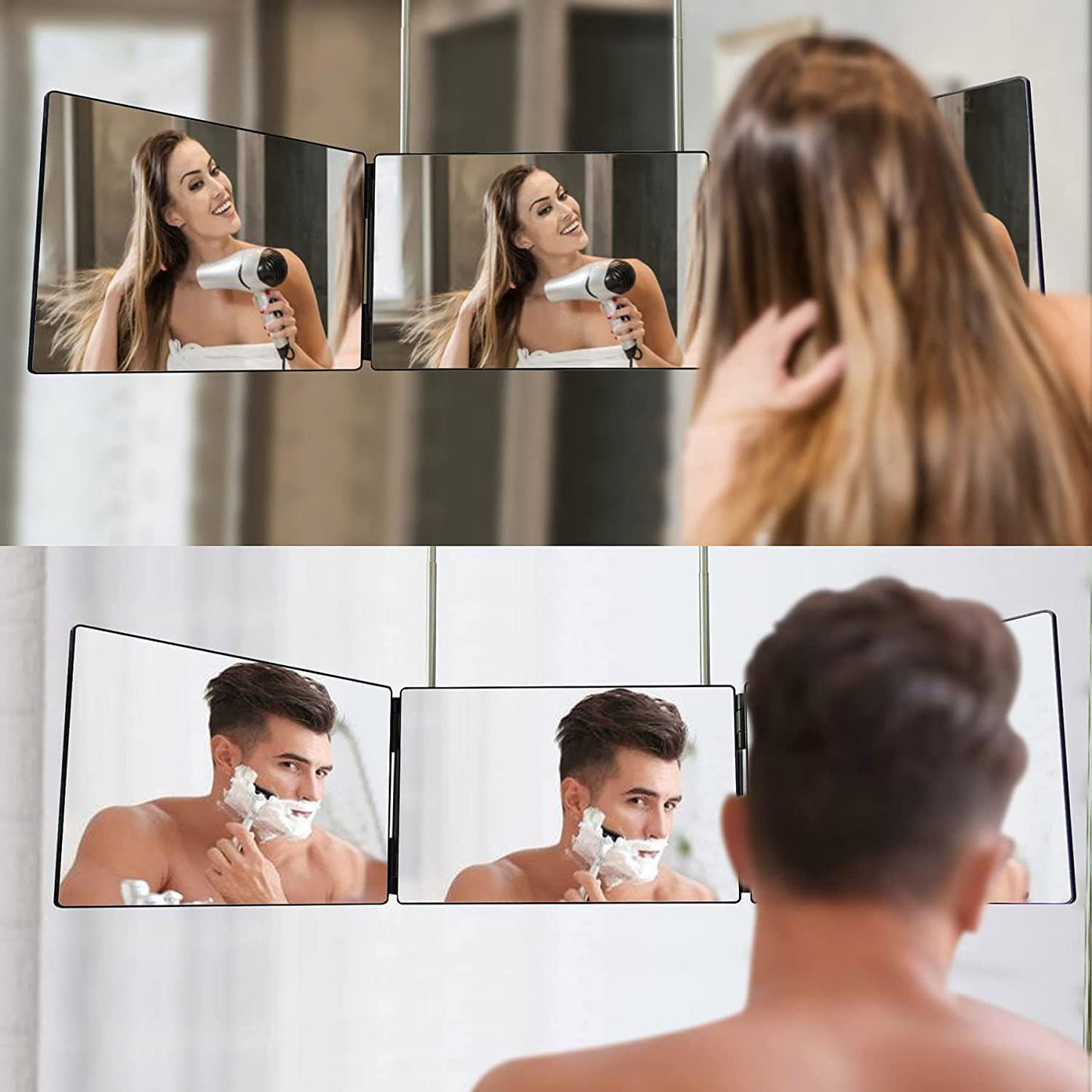 HIEEY 3 Way Mirror for Hair Cutting,360 Trifold Mirror with Height Adjustable Telescoping Hooks,and 5X Magnification,for Makeup, Hair Styling Beauty & Personal Care HIEEY