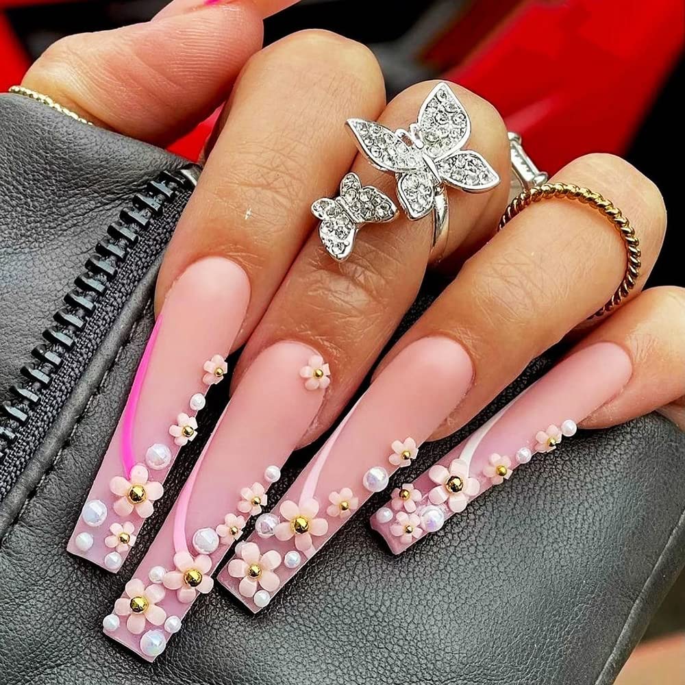 3D Flower Nail Charms, 2 Boxes 3D Acrylic Flower Nail Art Charms and Gems White Pink Mixed Cherry Blossom Spring Rhinestones Acrylic Nail Supplies Beauty & Personal Care Qdsuh