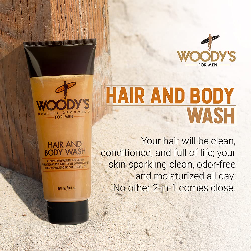 Woody's Hair and Body Wash for Men - 2-in-1 Cleanser & Body Wash, Deep Cleansing, Hydrating, Refreshing Scent, Sulfate-Free, 10 fl oz, 1 Pack Beauty & Personal Care Woody's