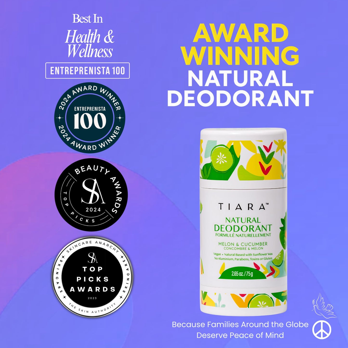 TIARA Natural Aluminum Free Deodorant for Women & Men - Long Lasting Odor Protection, Whole Body Deodorant, Non Toxic, Paraben Free, Vegan, 24 Hour Beauty and Personal Care TIARA Shower Cap
