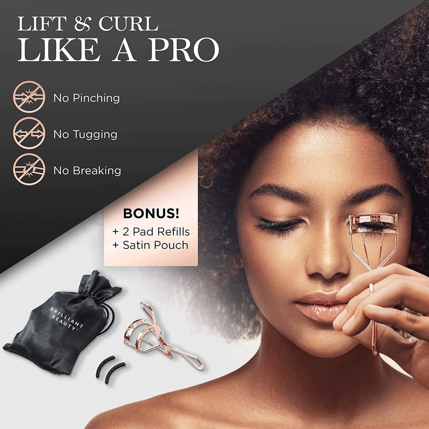 Brilliant Beauty Eyelash Curler with Satin Bag & Refill Pads - Award Winning - No Pinching, Just Dramatically Curled Eyelashes for a Lash Lift Beauty & Personal Care Brilliant Beauty