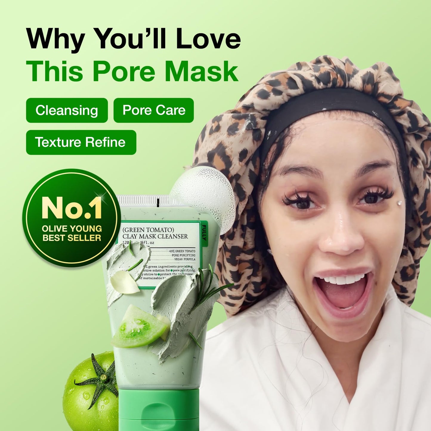 FULLY Green Tomato Pore Cleanser, Cardi B’s Clay Mask Cleanser for Deep Pore Cleanse & Pore Minimizer, Blackhead & Sebum Control, Gentle Face Wash Beauty and Personal Care FULLY