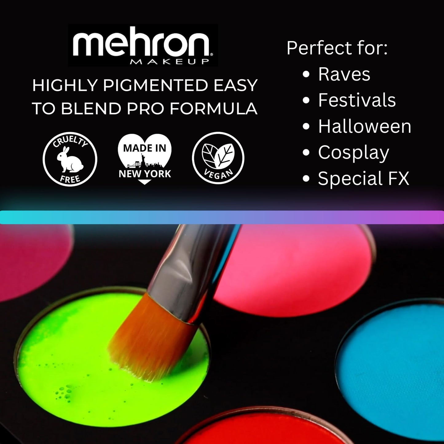 Mehron Paradise FX Neon UV Glow 8 Color Palette | Magnetic Refillable Special Effects Paint Palette | Professional Water Activated Paint for Raves Beauty & Personal Care Mehron