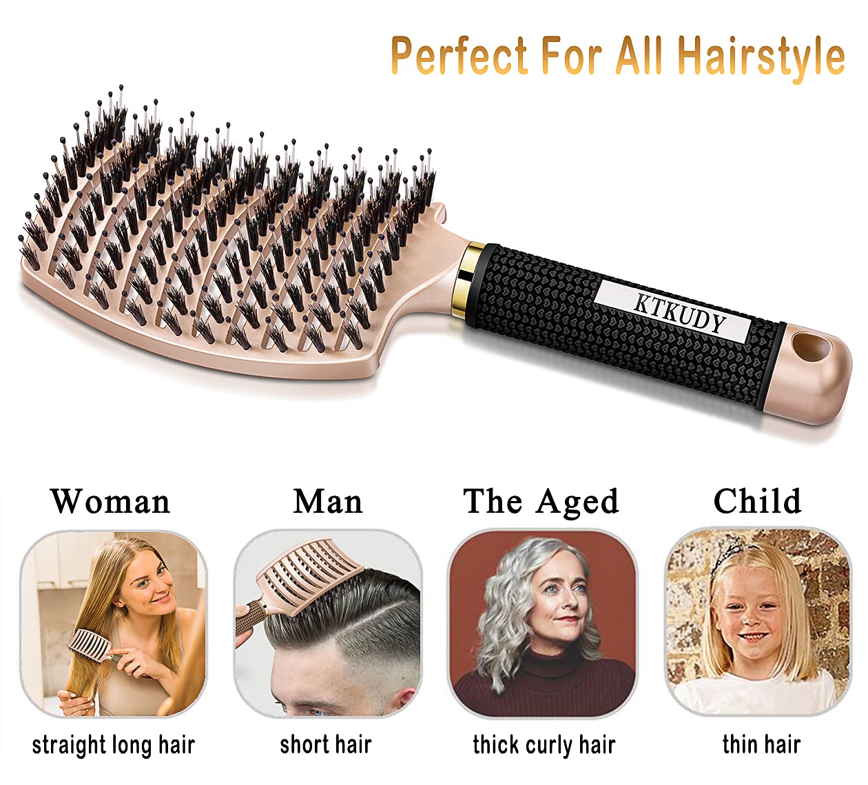 KTKUDY Detangling Brush Getting Knots Out without Pain - Boar Bristles HairBrush Make Hair Shiny & Healthier Vented Detangler Brush for Women Men Kids Beauty & Personal Care KTKUDY