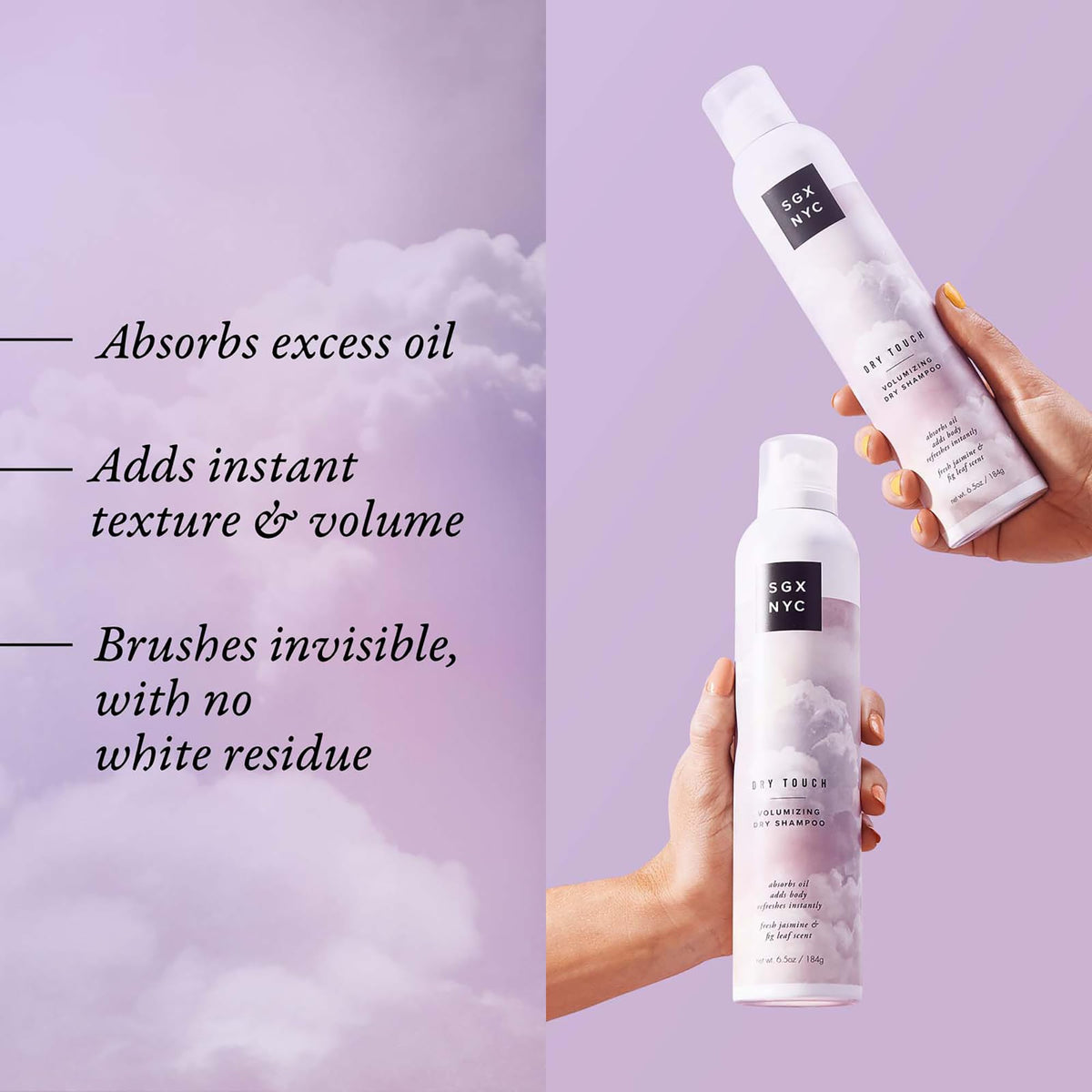SGX NYC Dry Touch Volumizing Dry Shampoo - Paraben Free, Vegan Dry Shampoo Spray Absorbs Excess Oil - Fresh and Bouncy Hair with No Residue - 2 pc