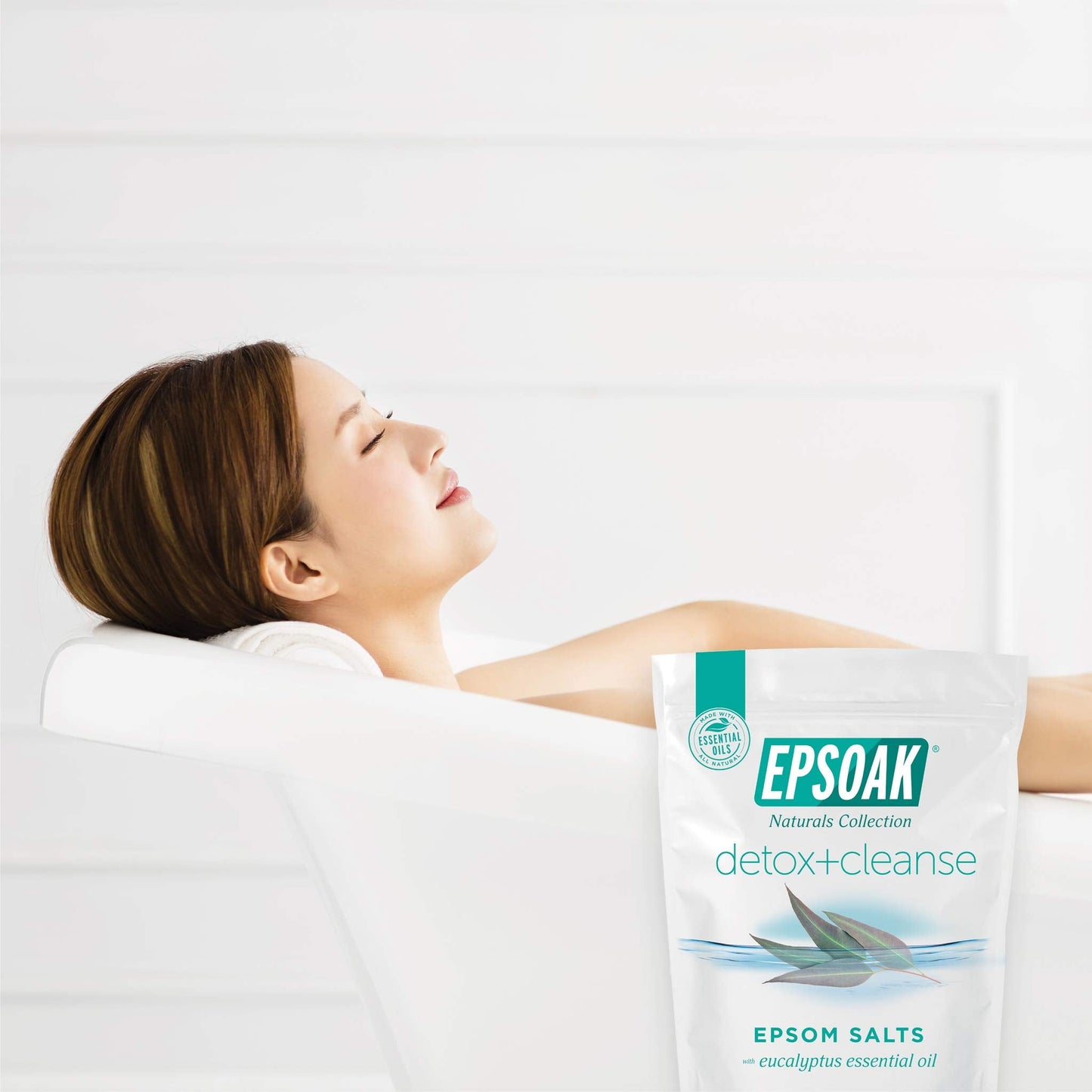 Epsoak Epsom Salt 4 lb. Magnesium Sulfate USP. (Qty. 2 x 2 lb. Bags) Resealable Epsom Salt Bag Detox + Cleanse, Made in The USA, Cruelty-Free Beauty and Personal Care Epsoak