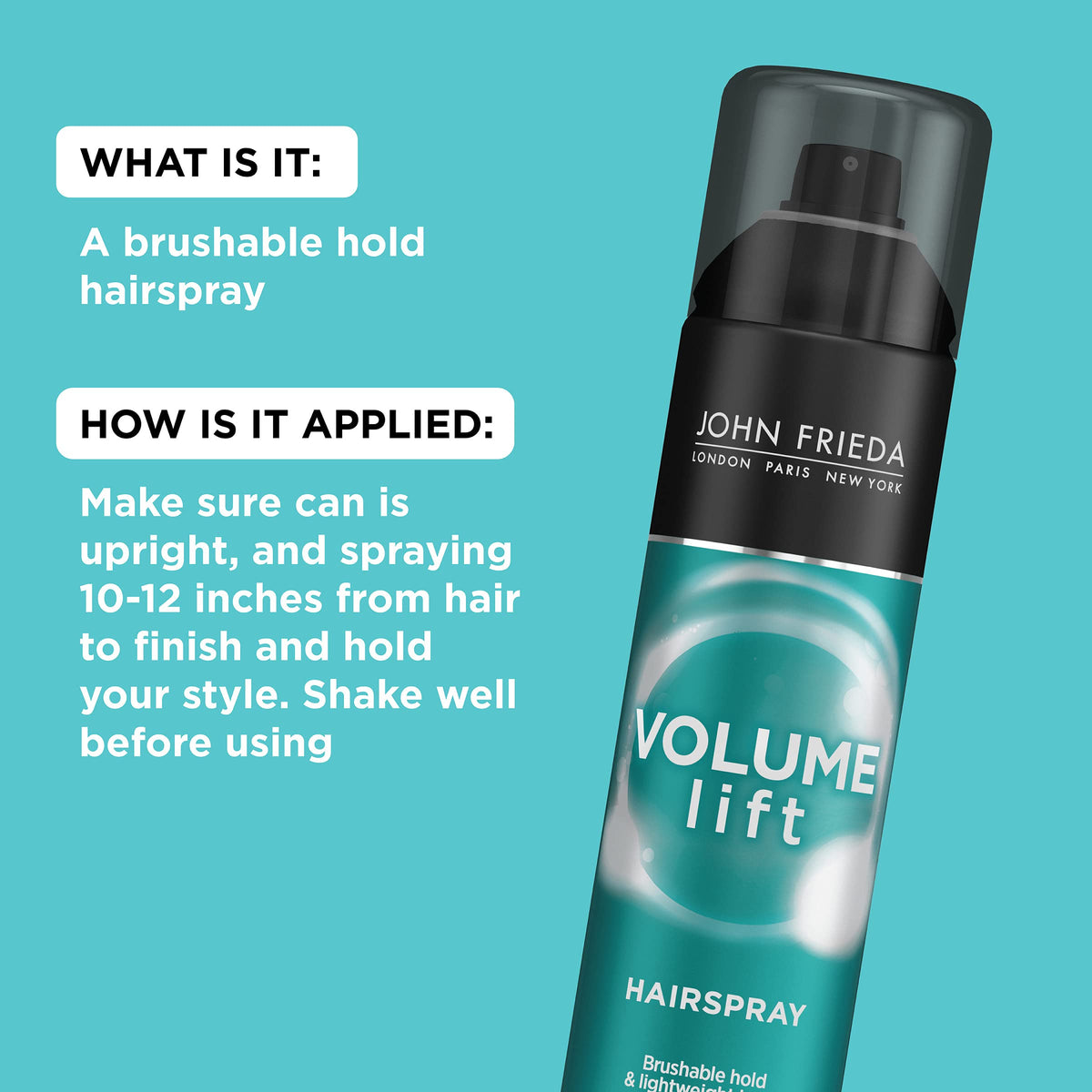 John Frieda Volume Lift Hairspray, Volumizing Hairspray with Air-Silk Technology for Fine or Flat Hair, Adds Body, Long-Lasting Hold, and Fullness for
