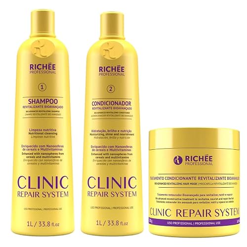 Richée Professional | Clinic Repair System Kit | Shampoo, Conditioner, Mask | (2x) 1000 ml / 33.8 fl.oz. + (1x) 500 gr / 17.6 oz. Beauty & Personal Care Richée Professional
